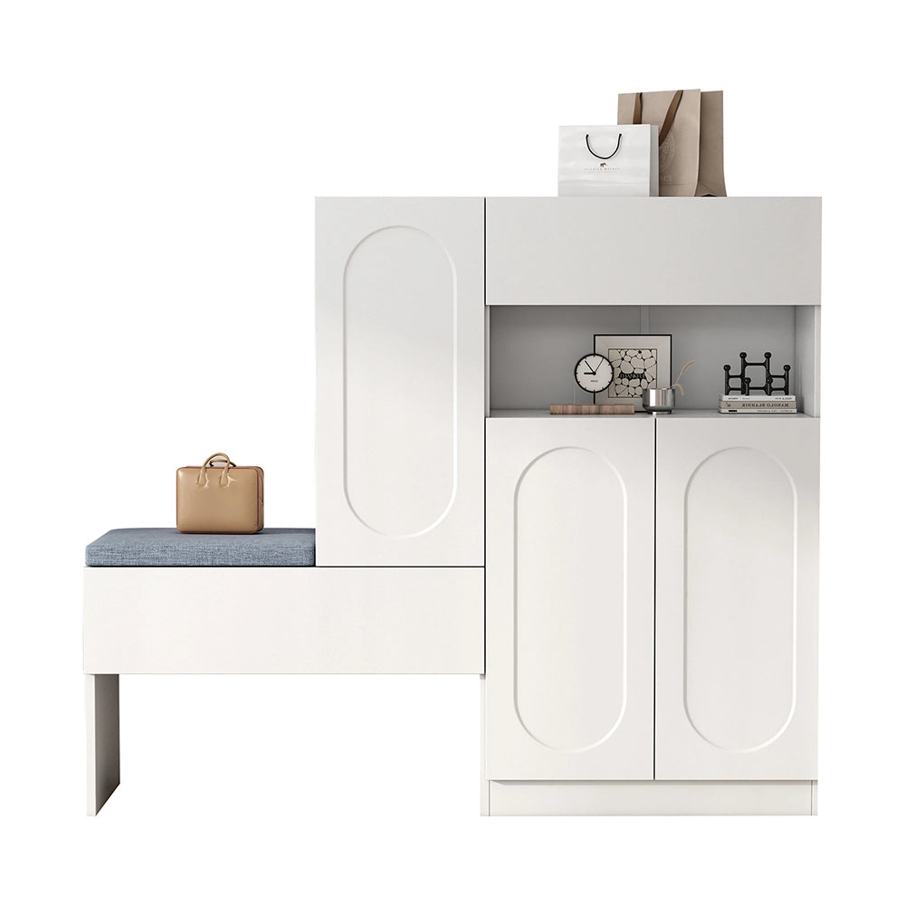 Armadio per scarpe 2 in 1 con porta - Xylo - 130??35??110 cm - Bianco - Porta ribaltabile, chiusura soft, scomparti regolabili