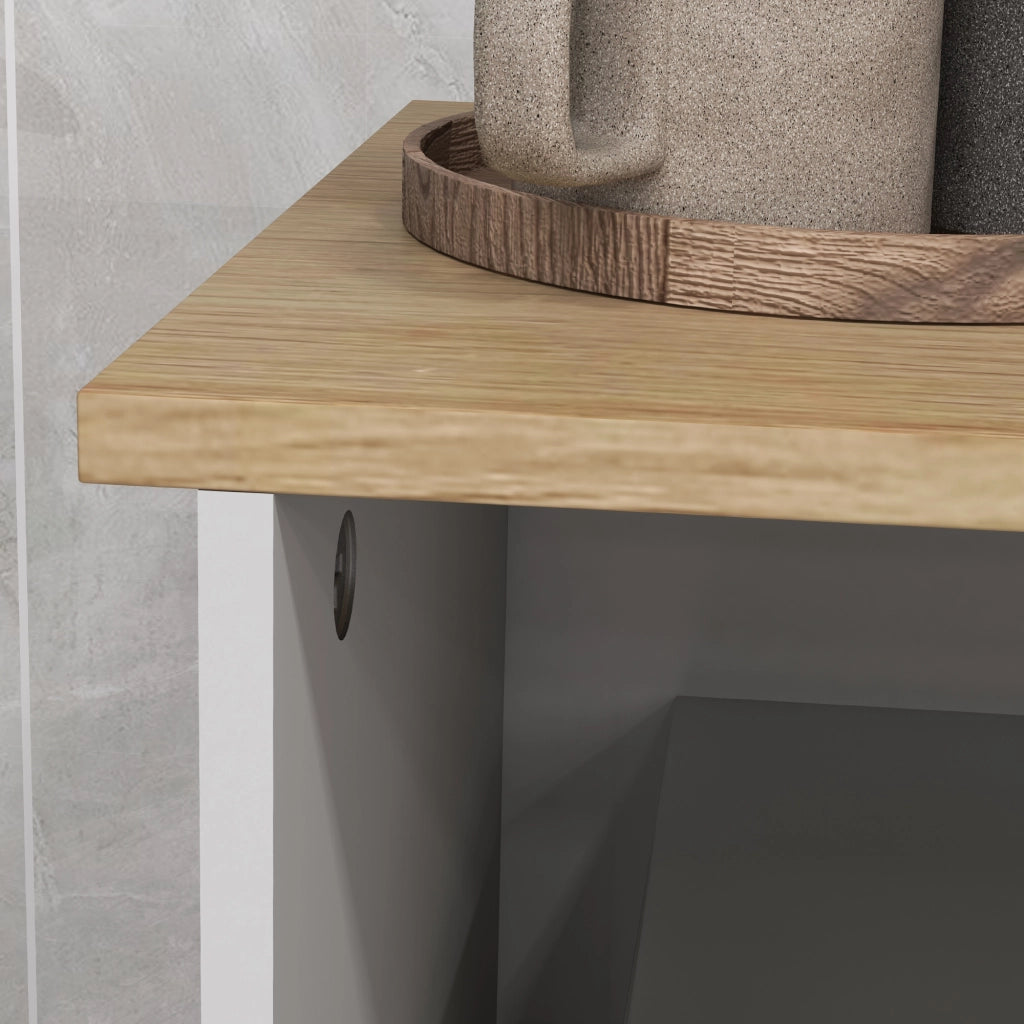 Mobile Cucina Multiuso per Microonde 80x35x97 cm Ripiani Chiusi e Mensola con Passacavi in MDF Bianco