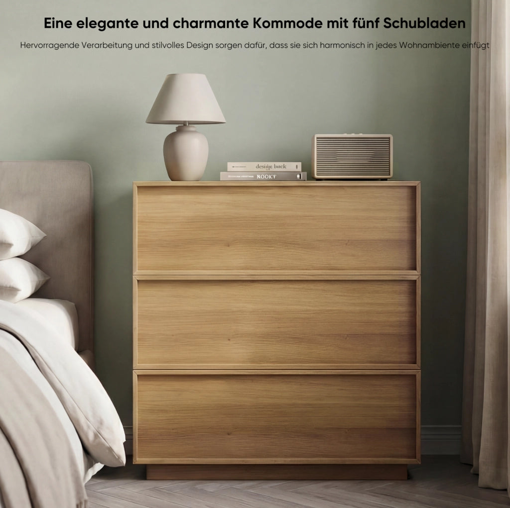 Cassettiera moderna a 3 cassetti 80x48x78 cm in MDF e truciolare effetto rovere