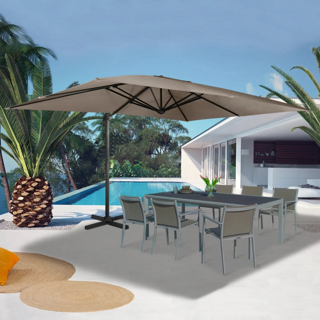 IDMarket - CALVI taupe 3x4 M ombrellone sfalsato a 360° con copertura