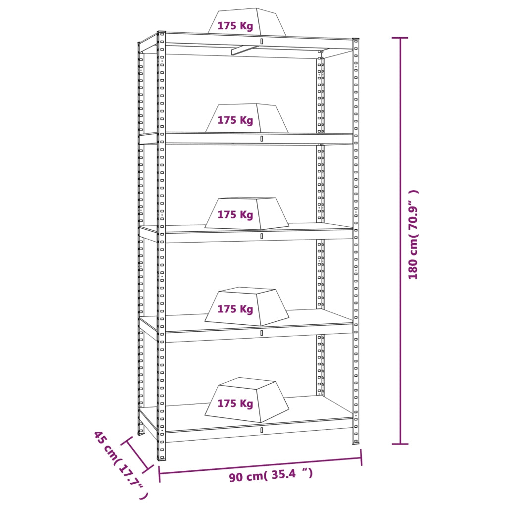 Scaffale Resistente 5 Strati Grigio Acciaio e Legno Multistrato 152879