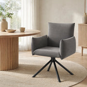 Set di 2 sedie da pranzo girevoli 360° in velluto grigio con braccioli e gambe in metallo
