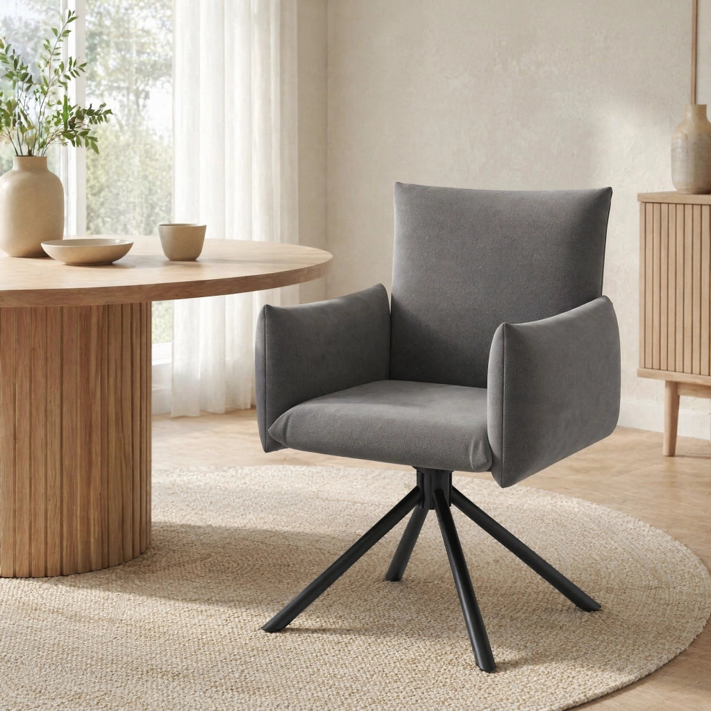 Set di 2 sedie da pranzo girevoli 360° in velluto grigio con braccioli e gambe in metallo