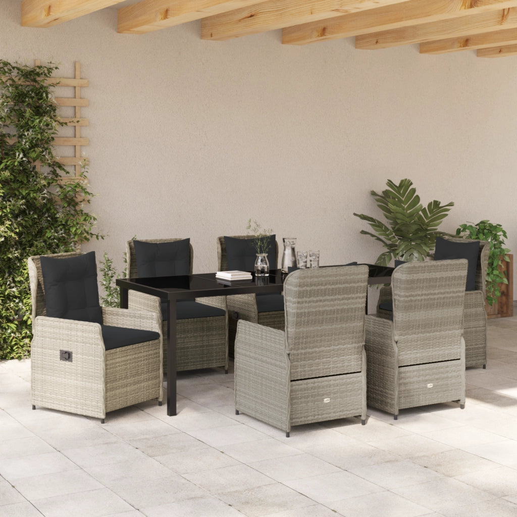 Set da Pranzo per Giardino  7 Pezzi Grigio Chiaro Polyrattan