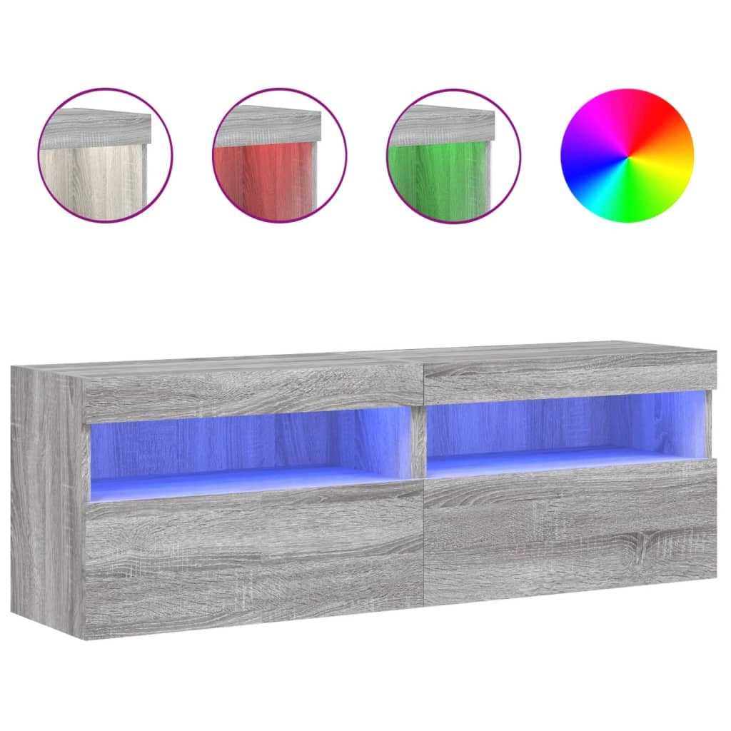 Mobili TV a Parete con Luci LED 2pz Grigio Sonoma 60x30x40 cmcod mxl 134133