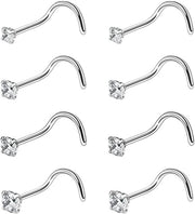 Piercing per naso curvo - 8 pezzi - Acciaio inossidabile - Ossidiana di zirconio - Gioiello elegante - Adatto per ogni occasione