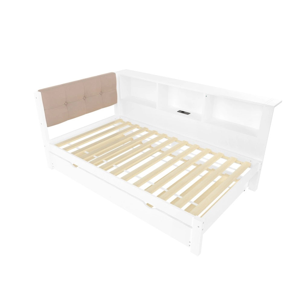 Letto Singolo con Rete Estraibile, LED e Ripiano ¨C MINIMAL ¨C Pino Bianco 90x200