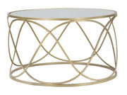 Tavolo da Caffé Lury Ø70x40 cm in Ferro e Vetro e MDF Oro