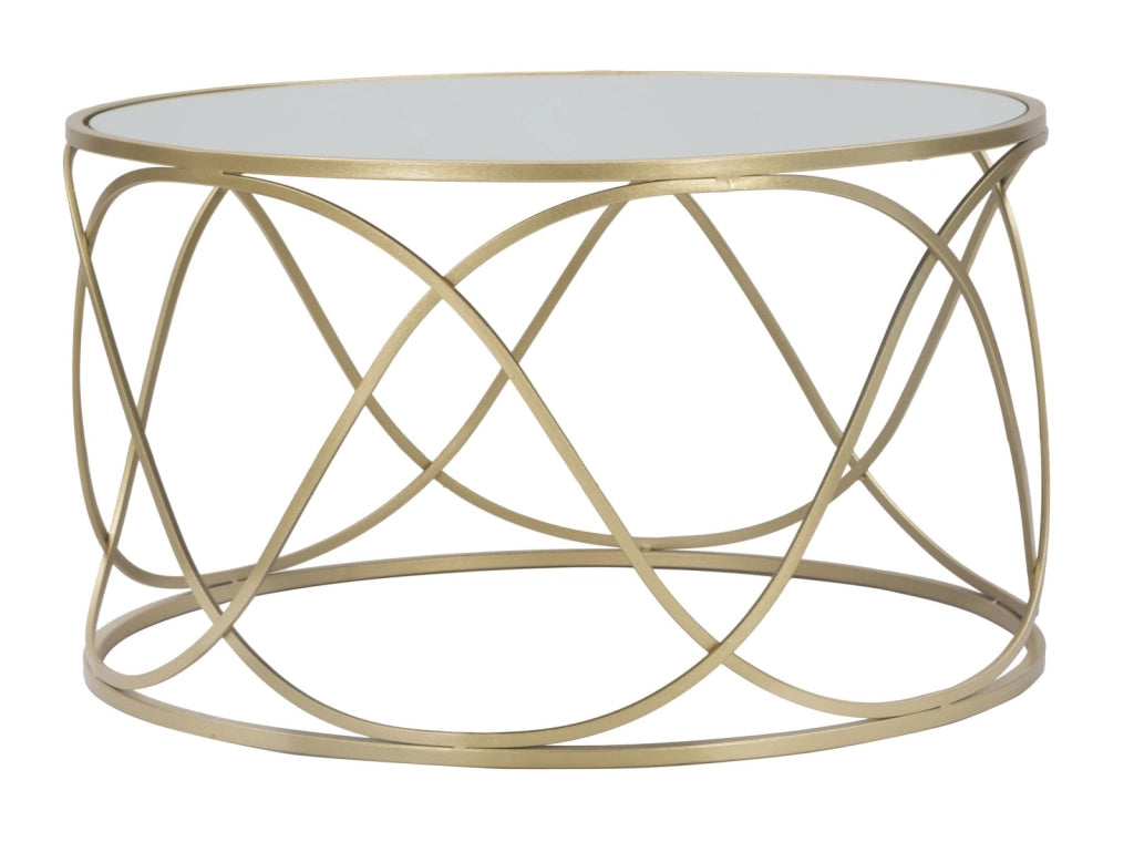 Tavolo da Caffé Lury Ø70x40 cm in Ferro e Vetro e MDF Oro