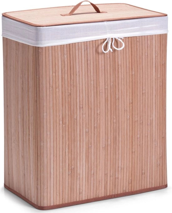 Lavanderia in doppio contenitore di legno di bambù - 52 x 32 x 63 cm - Lavanderie/contenitori per bucato - 104 litri