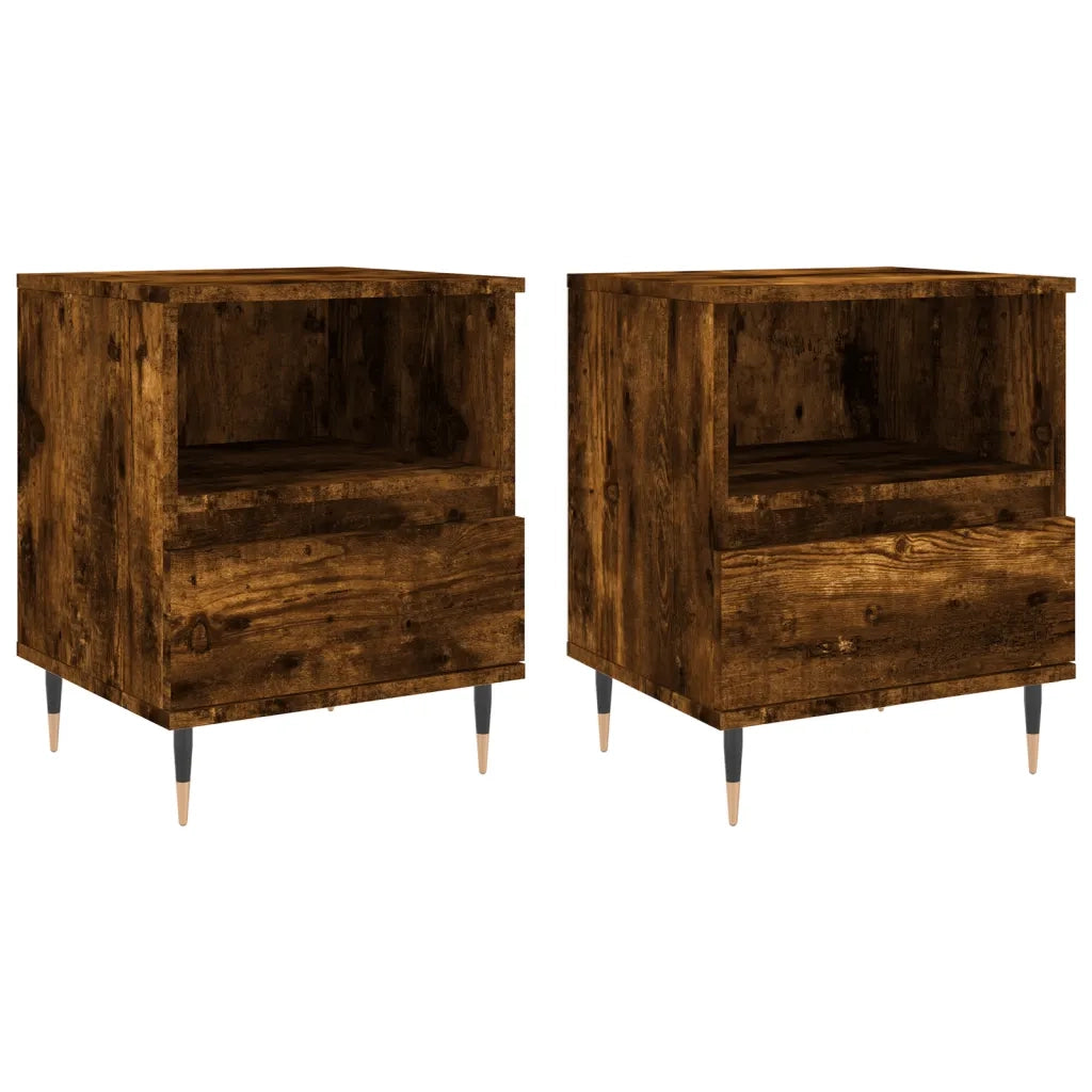 Set di 2 Comodini | Armadio da Notte | Mobiletto da notte Rovere Fumo 40x35x50 cm in Legno Multistrato