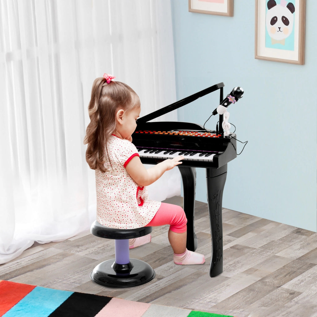 EasyComfort Pianoforte Elettrico Giocattolo Strumento Musicale per Bambini con 37 Tasti Microfono e Sgabello 48x39x69cm Nero