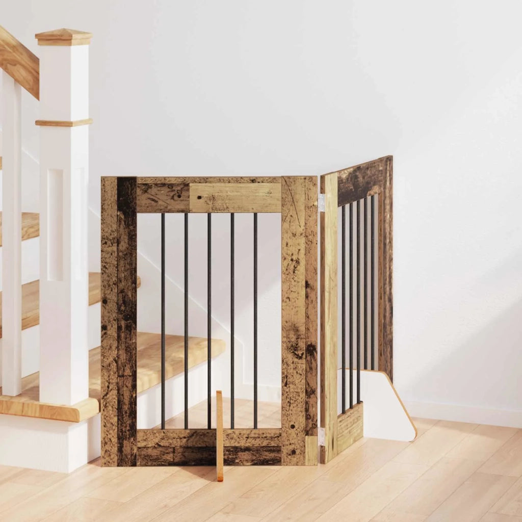 Cancello per cani con supporti 2 pz Legno antico 60 x 60 cm CFW7035433