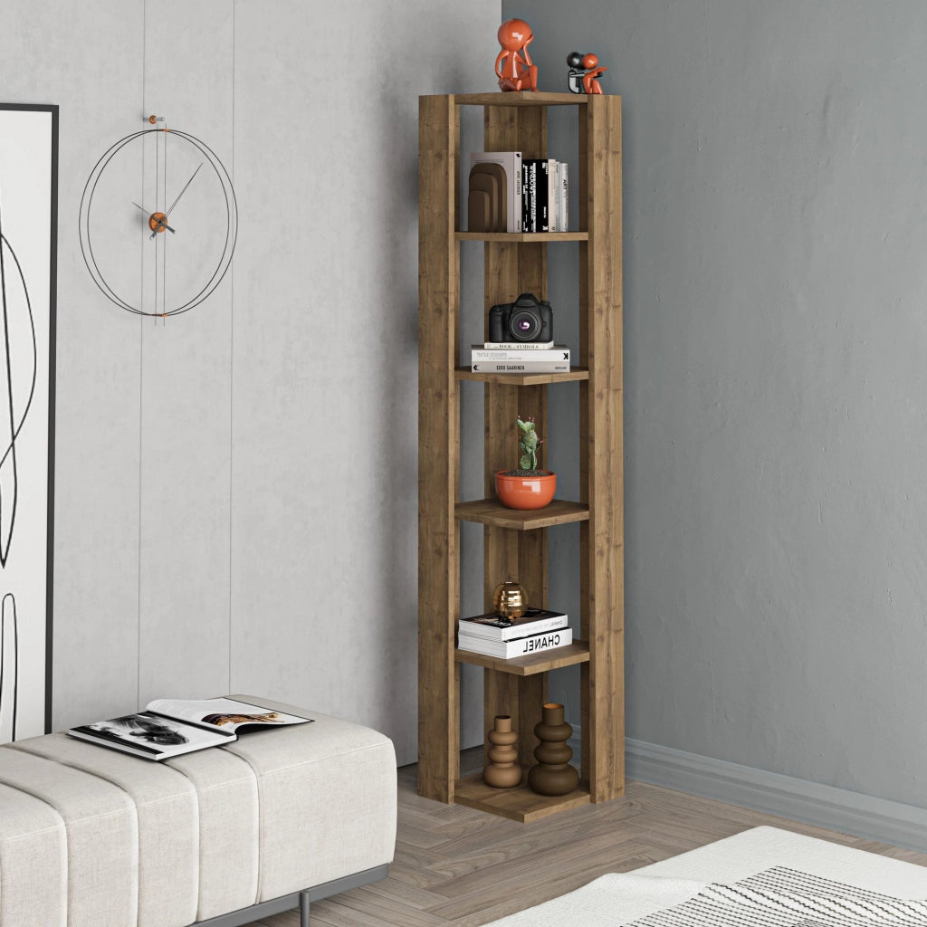 Libreria in legno "Nati" - 32 x 32 x 161 cm - Marrone
