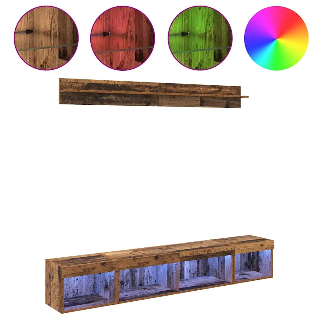 Set di Mobiletto da TV a Parete con led 5 pz-Credenza per TV sospesa Legno vecchio