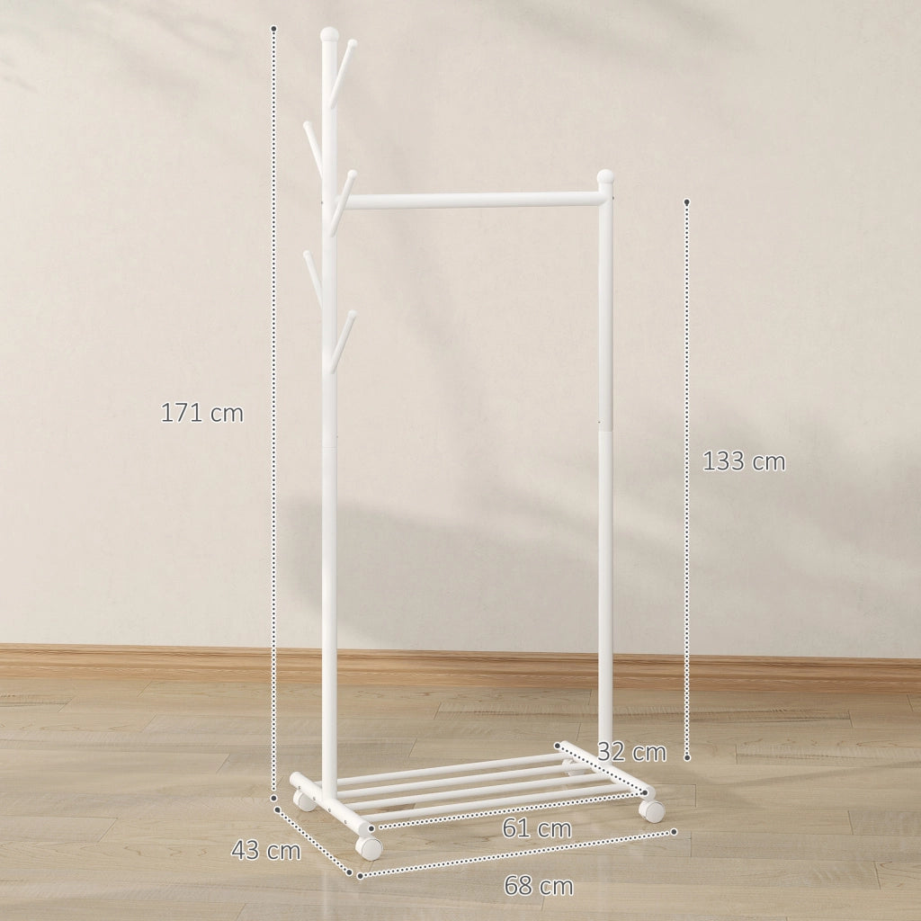 Armadio per Ingresso con Appendiabiti, Ripiani e Ruote ¨C Zephmum ¨C 68x43x171 cm Bianco