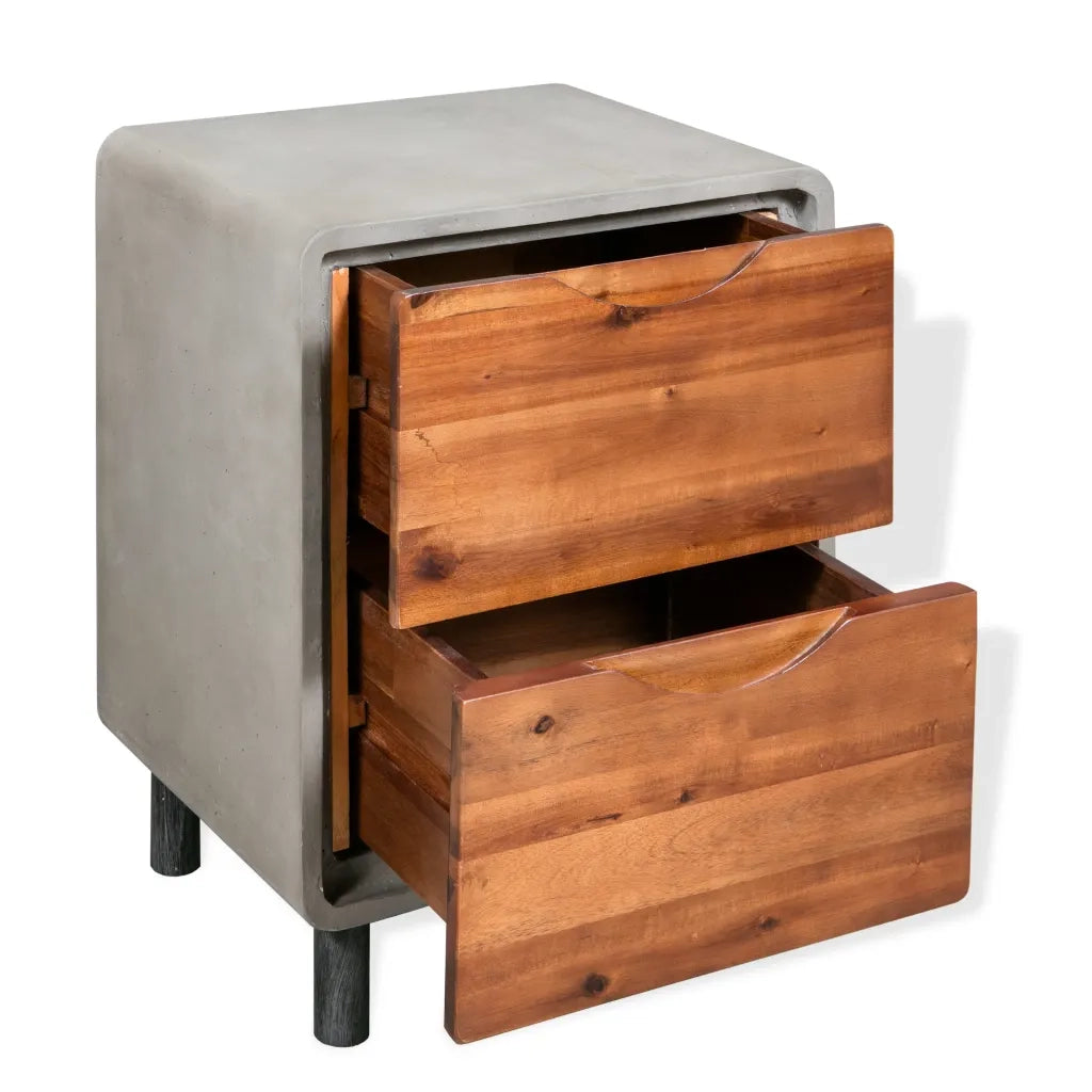 Comodino in Cemento e Massello di Acacia 40x30x50 cm cod mxl 45330