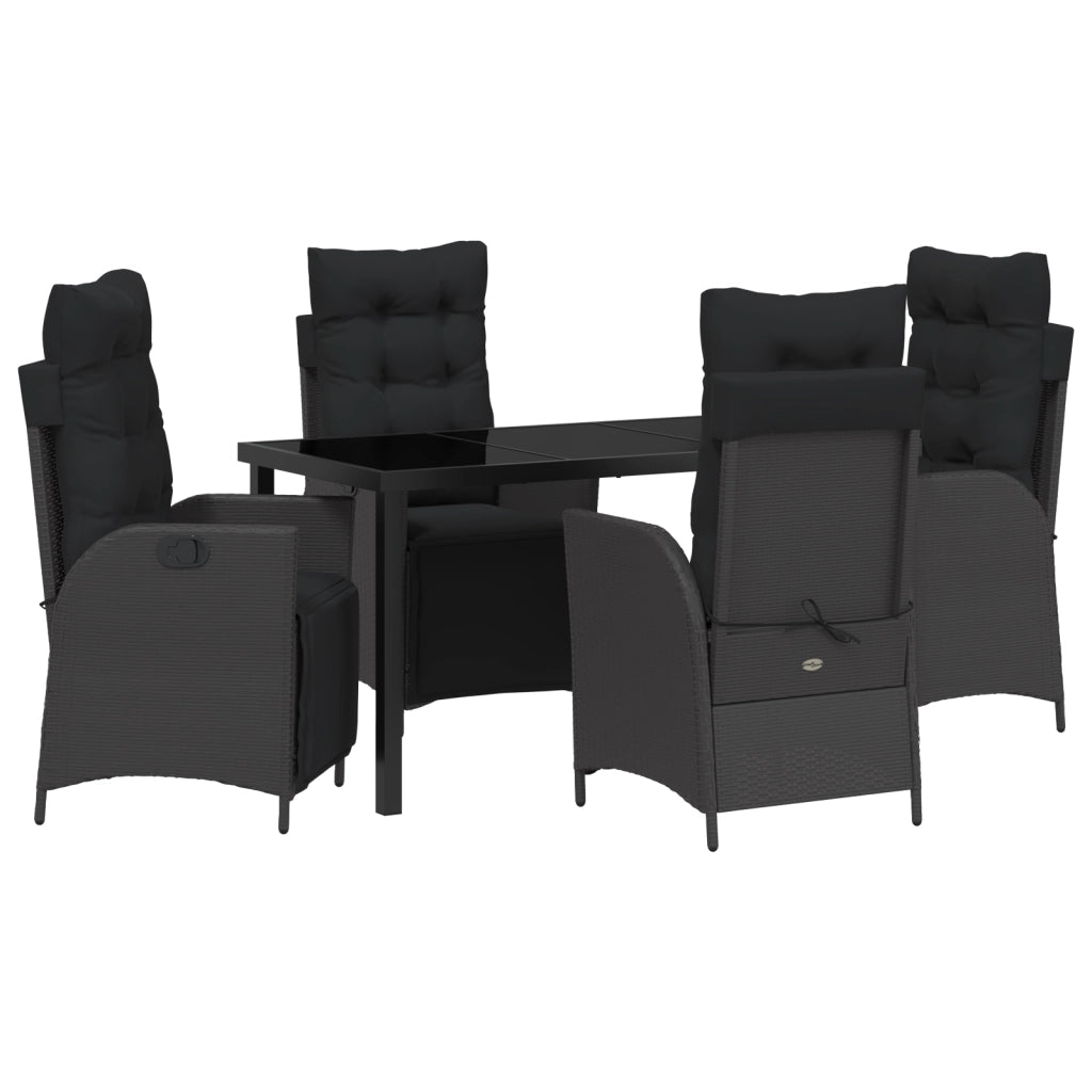 Set da Pranzo Giardino 5 Pezzi Nero Polyrattan