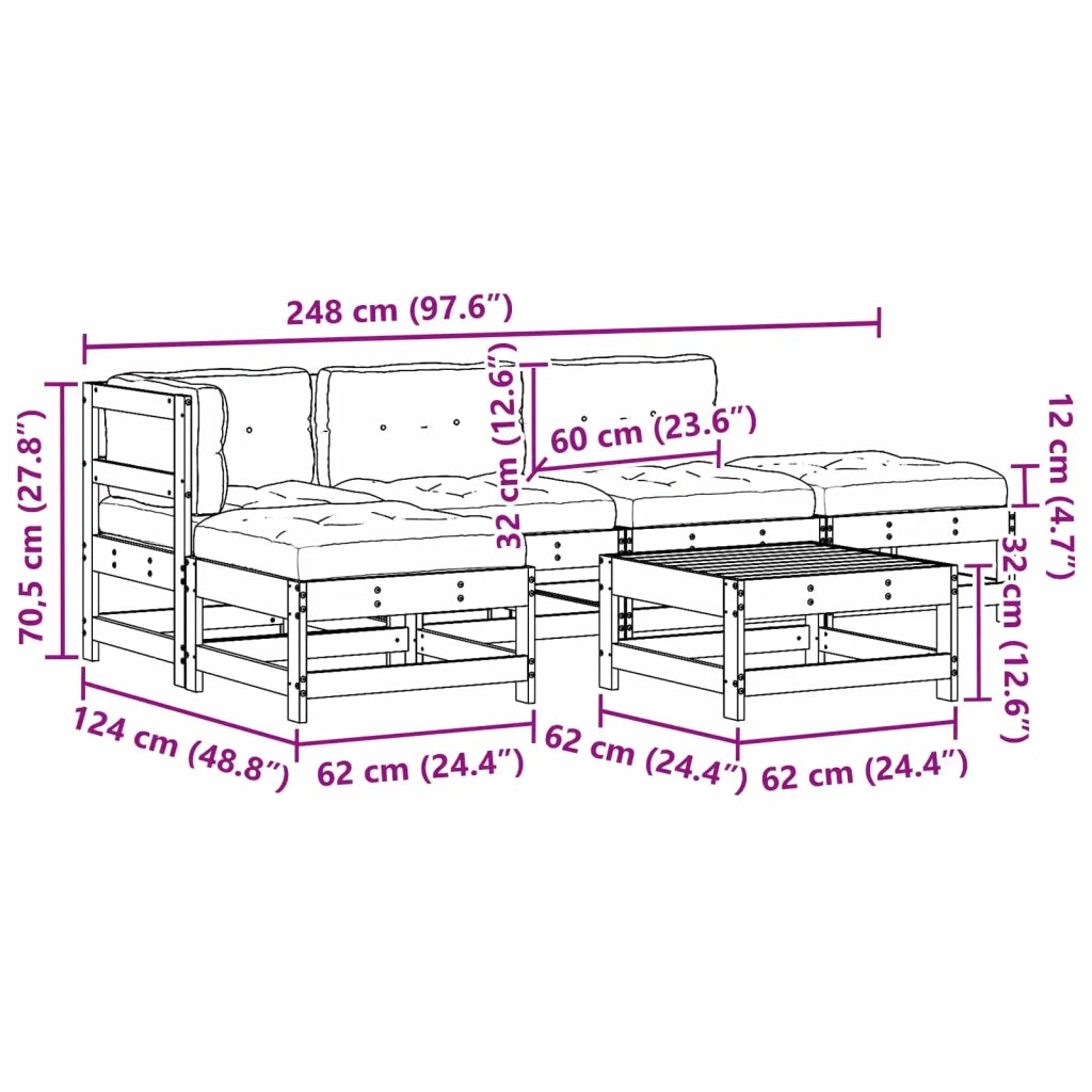 Set Lounge da Giardino 5 pcs Pino Marrone Cerato 3418119
