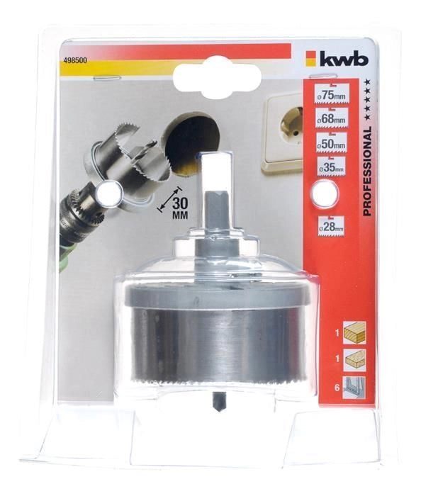 KWB 4985-00 Sega a Tazza Multicorona Set 5 Pezzi Diametri 28 35 50 68 75 mm Acciaio Armonico per Legno Cartongesso Plastica colore Acciaio