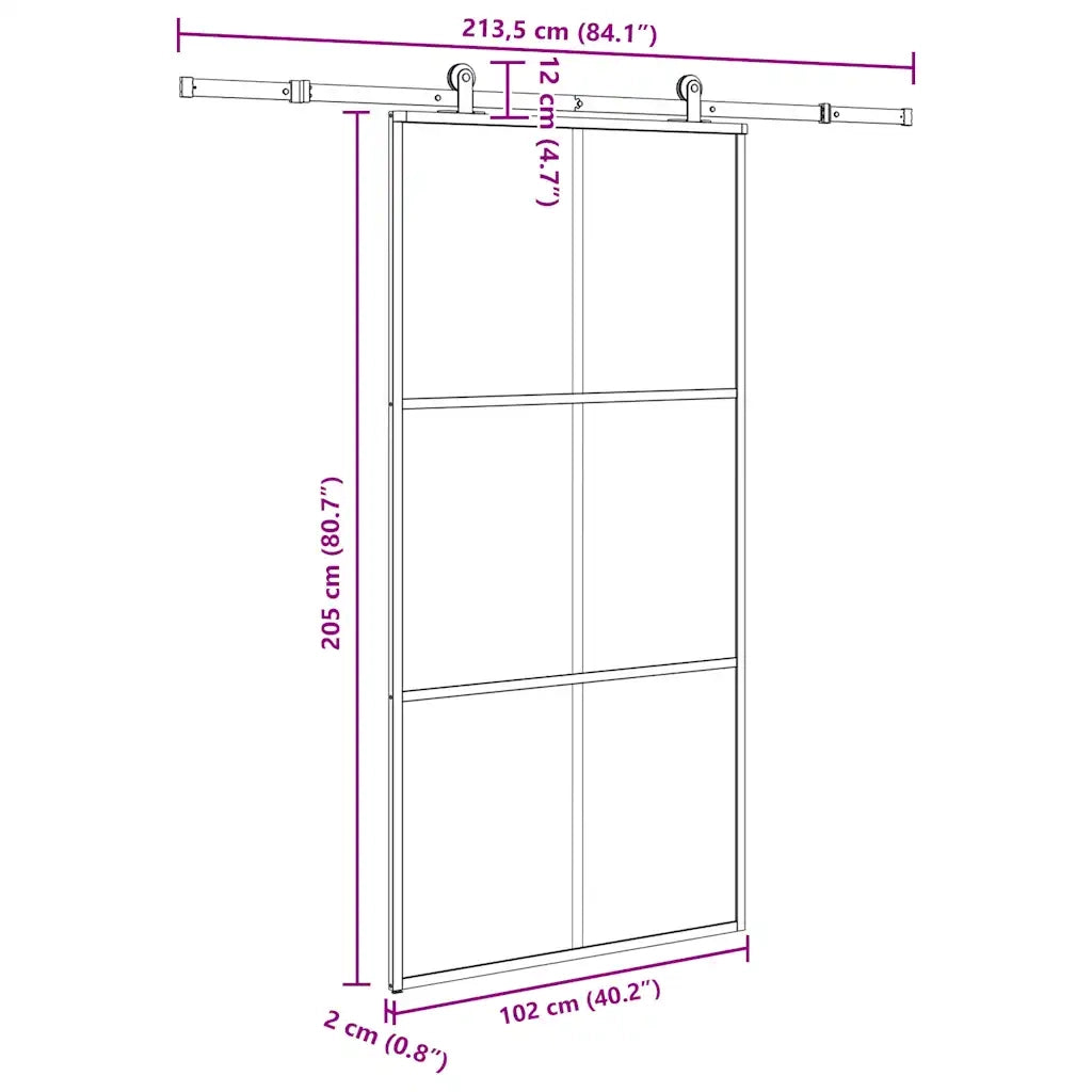 vidaXL Porta Scorrevole con Ferramenta 102x205 cm Vetro ESG Alluminio
