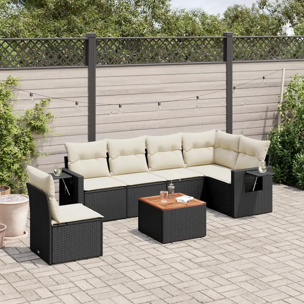 Set Divani da Giardino con Cuscini 7pz Nero Polyrattancod mxl 114787