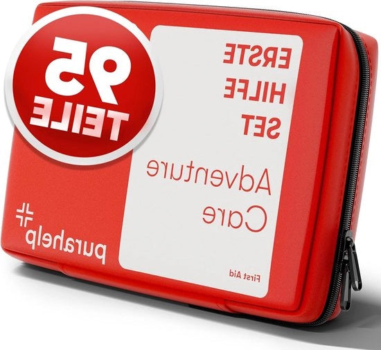 Kit di pronto soccorso per esterno – Compatto e leggero – 95 componenti per camminare, campeggiare e andare in bicicletta – Farmacia da viaggio per bambini