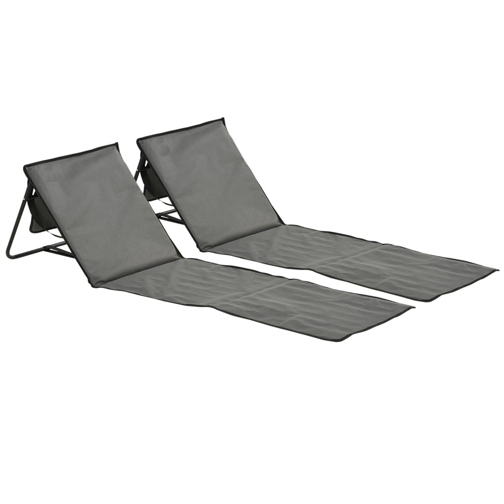 Set 2 Sdraio 142x51x40 cm Pieghevoli con Tasca Resistente Acqua in Tessuto Oxford Grigio