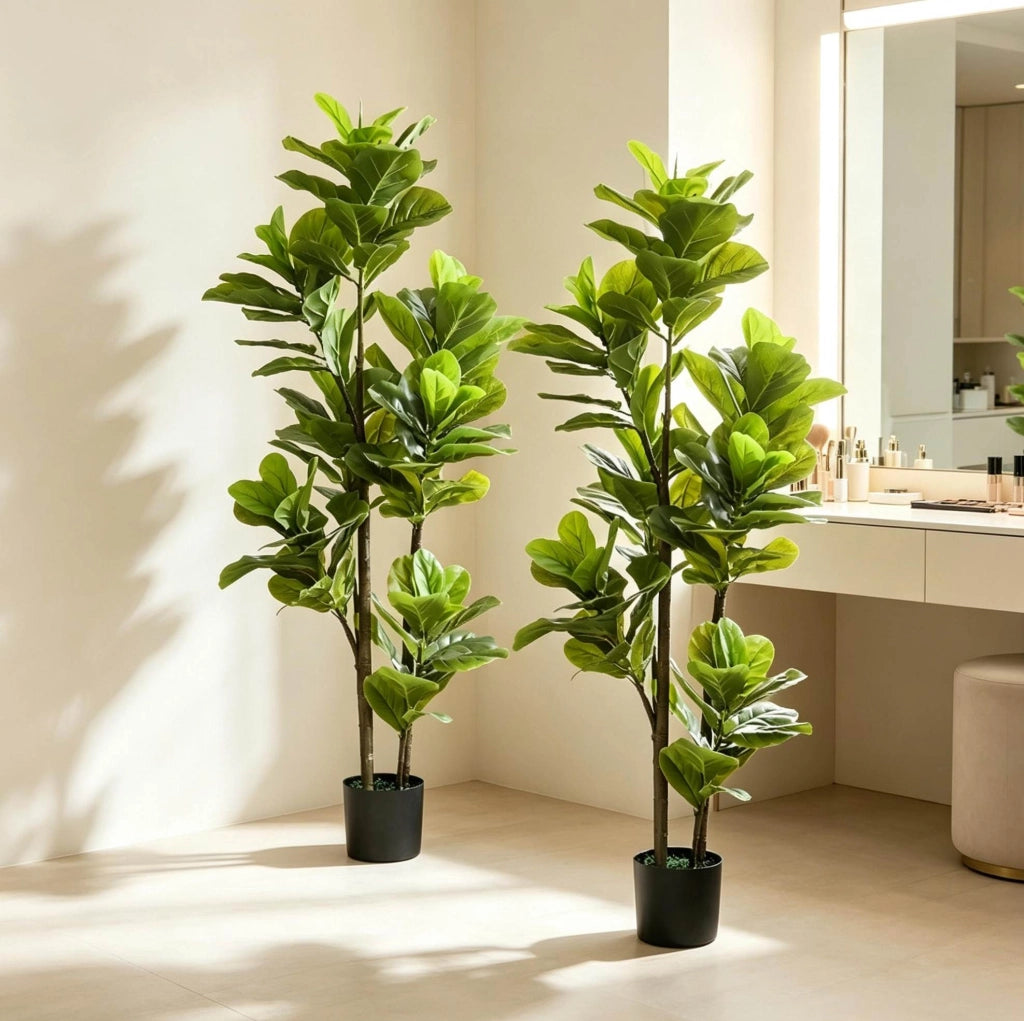 Set di 2 piante artificiali Ficus lyrata 150 cm con vaso
