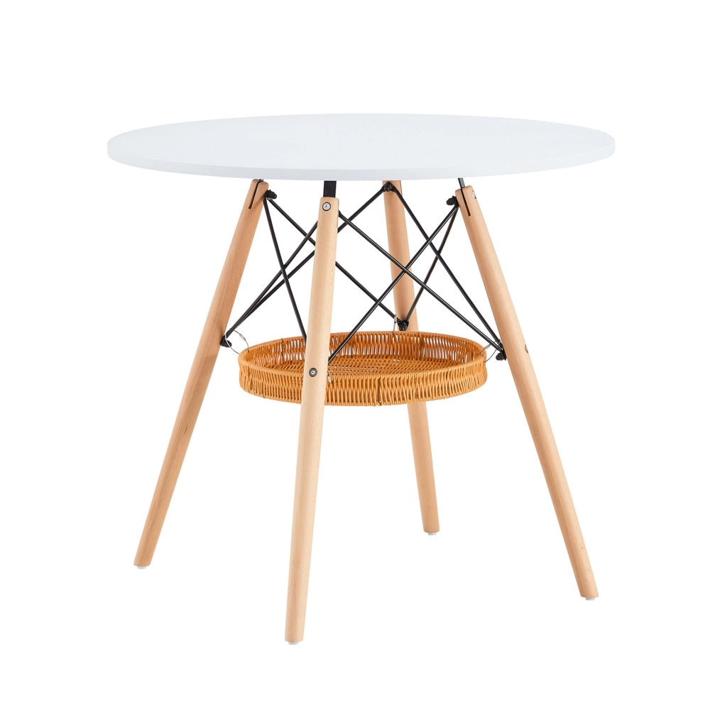 Tavolo da pranzo rotondo Ø80 cm bianco con cesto sospeso