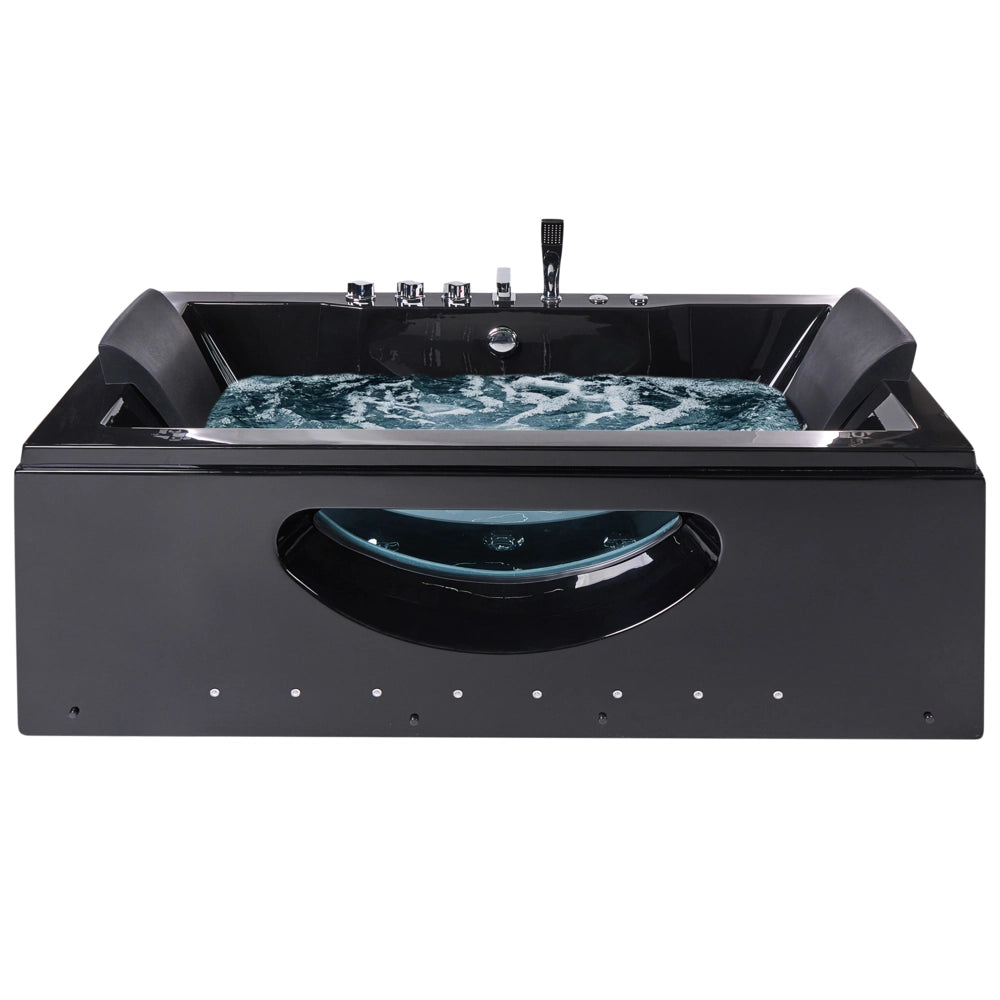 Vasca idromassaggio nero ABS Getti d'acqua massaggianti Luci LED Poggiatesta Massaggio Getti d'Acqua Rettangolare 180 x 85 cm