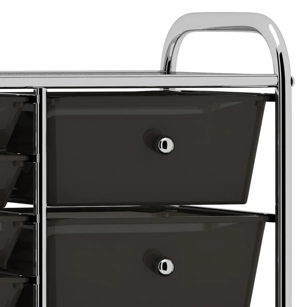 Carrello Portaoggetti XXL con 15 Cassetti Nero in Plastica