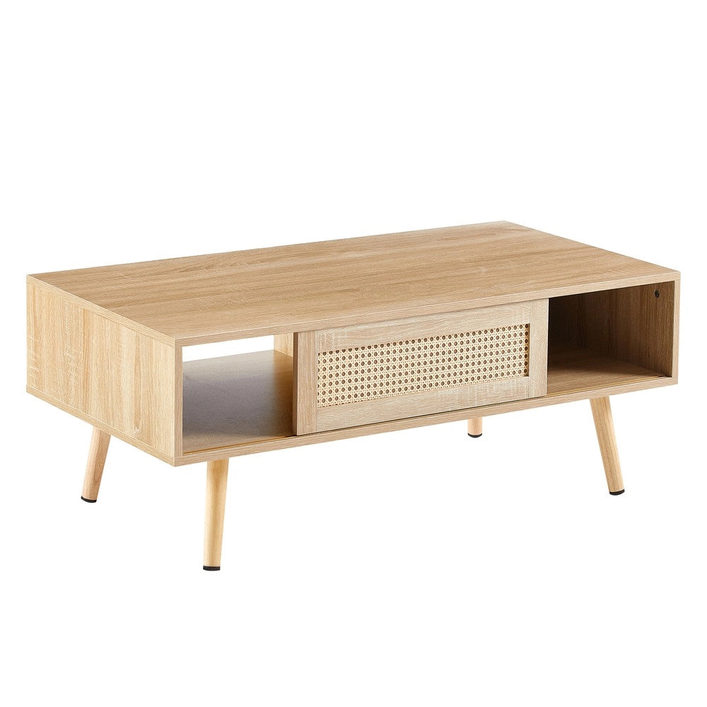 Tavolino da Caff¨¨ in Legno Massello con Ante Scorrevoli ¨C MINIMAL ¨C Naturale 105x55x40 cm