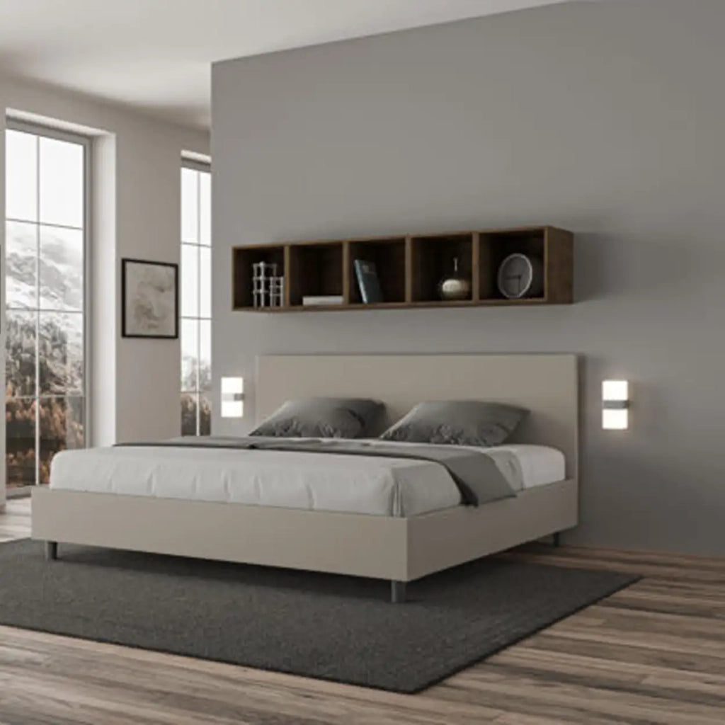 Letto contenitore imbottito 180x210 similpelle tortora Adele