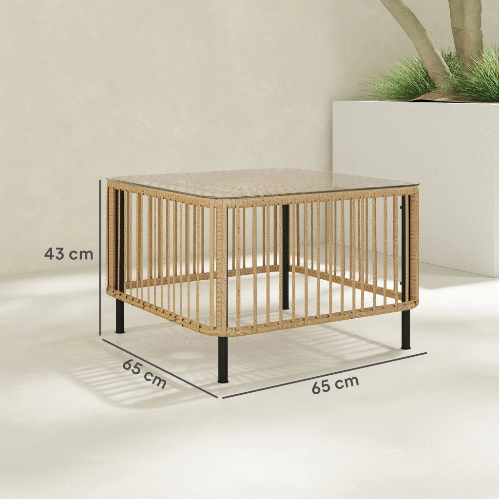 Tavolino da giardino quadrato polyrattan ¨C Xylo ¨C Piano vetro legno 65x65x43 cm