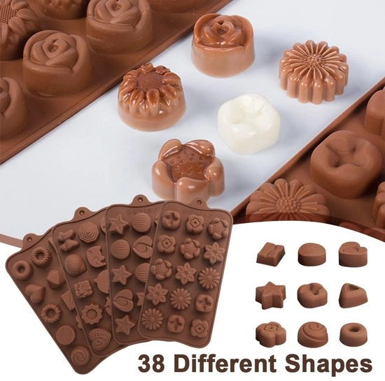 Forme in Silicone - 4 Pezzi - Forme per Cioccolato/Stampi - Smalto Antiaderente - Flessibile - Sicuro per l'Alimentazione - Dimensioni 21 x 10,3 cm - Forma per Cioccolato
