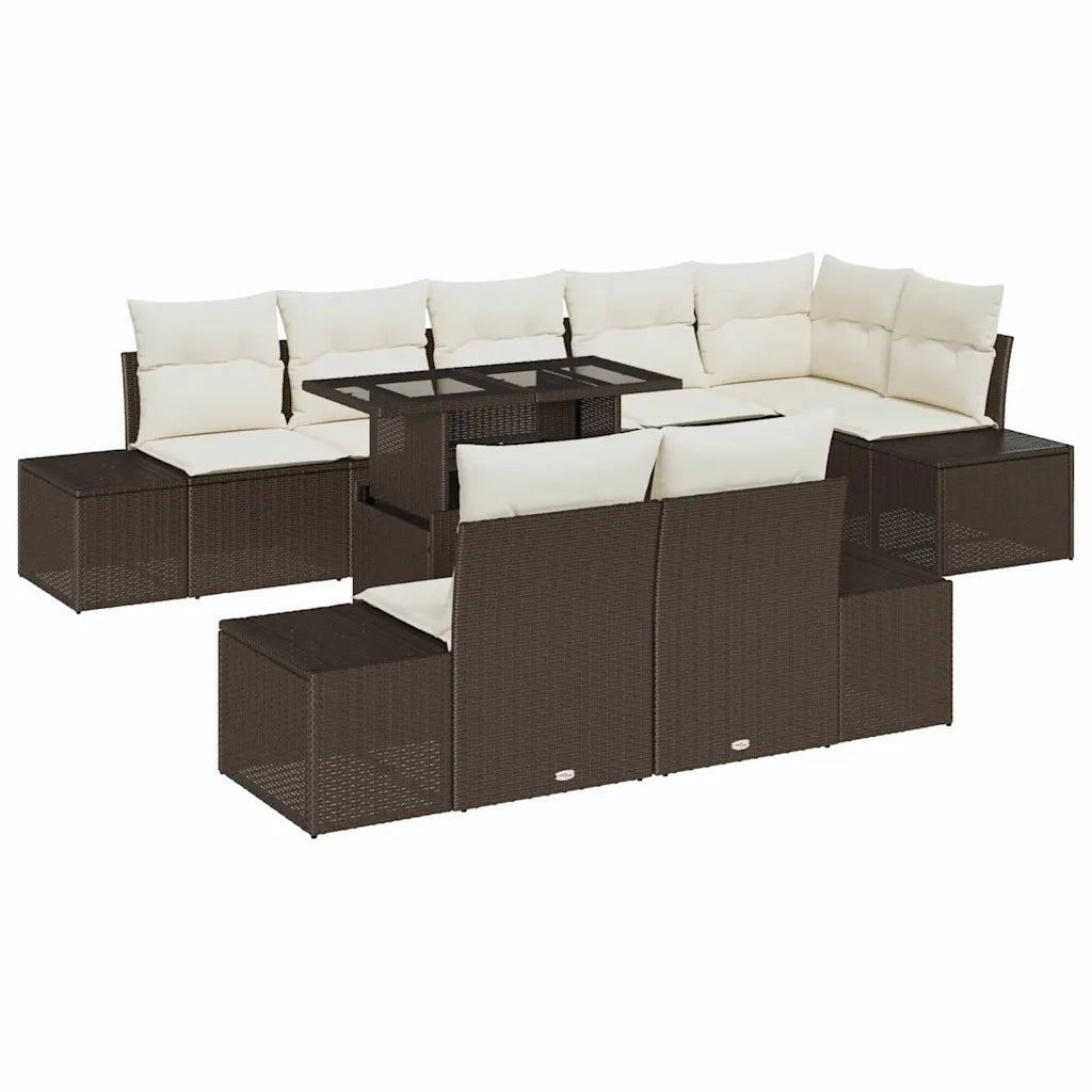Set Divano da Giardino 9 pcs Marrone e Crema polyrattan 3349204