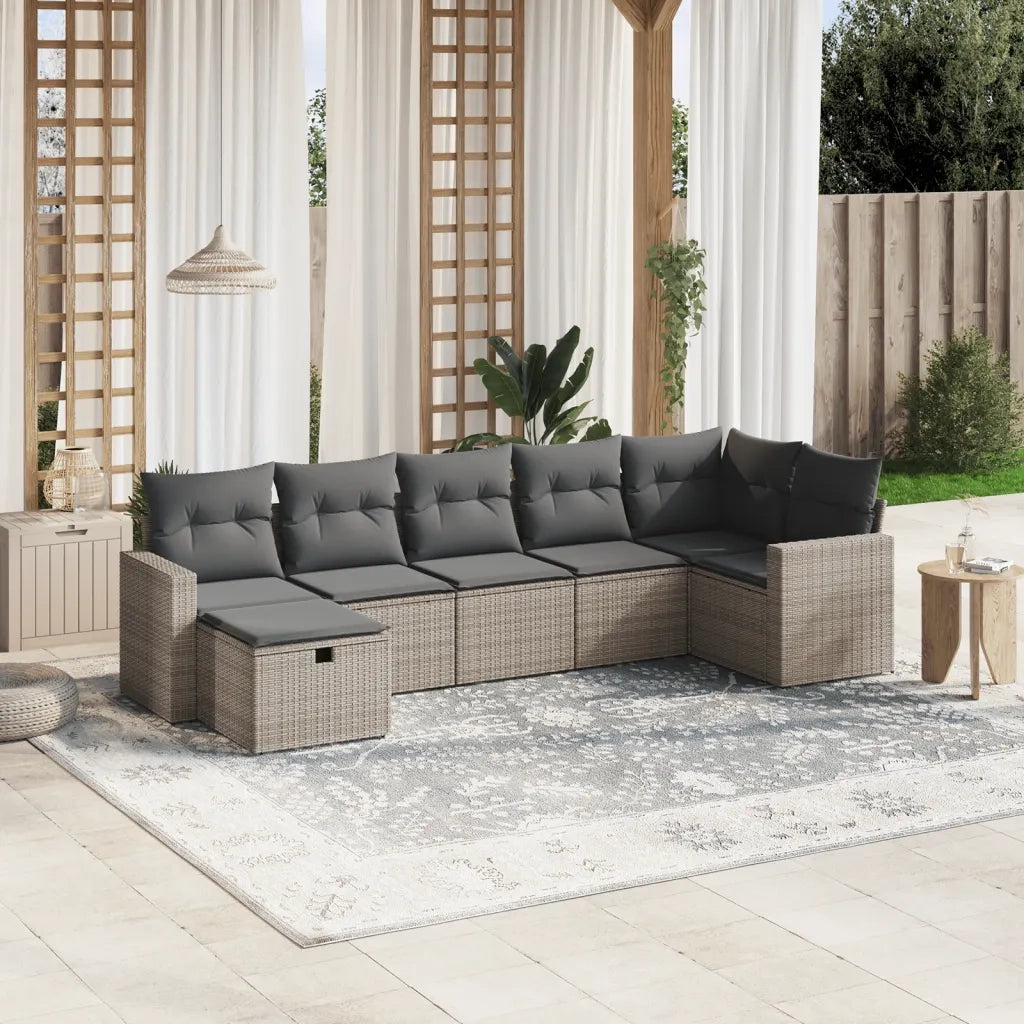 Set Divani da Giardino 7 pz con Cuscini Grigio in Polyrattan 3263506