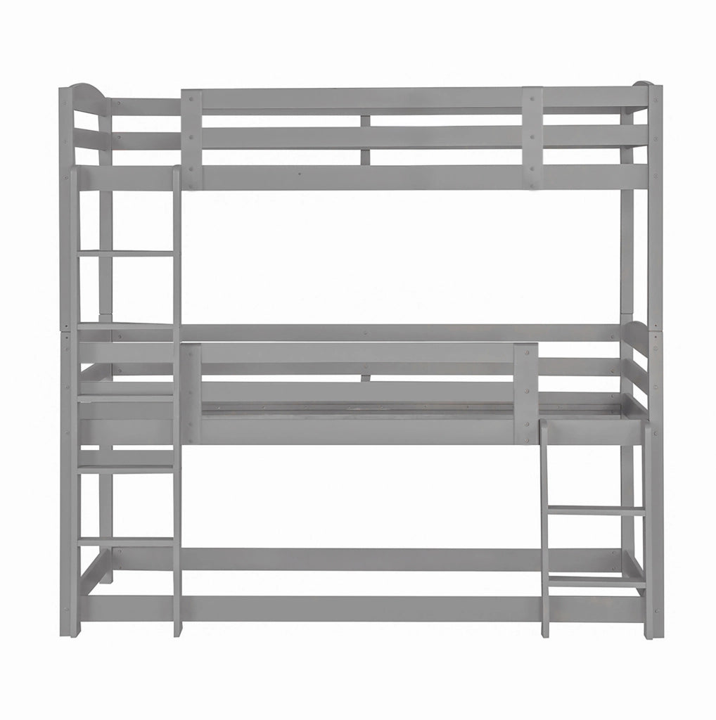 Letto a castello triplo per bambini 90x200 cm in legno di pino; grigio