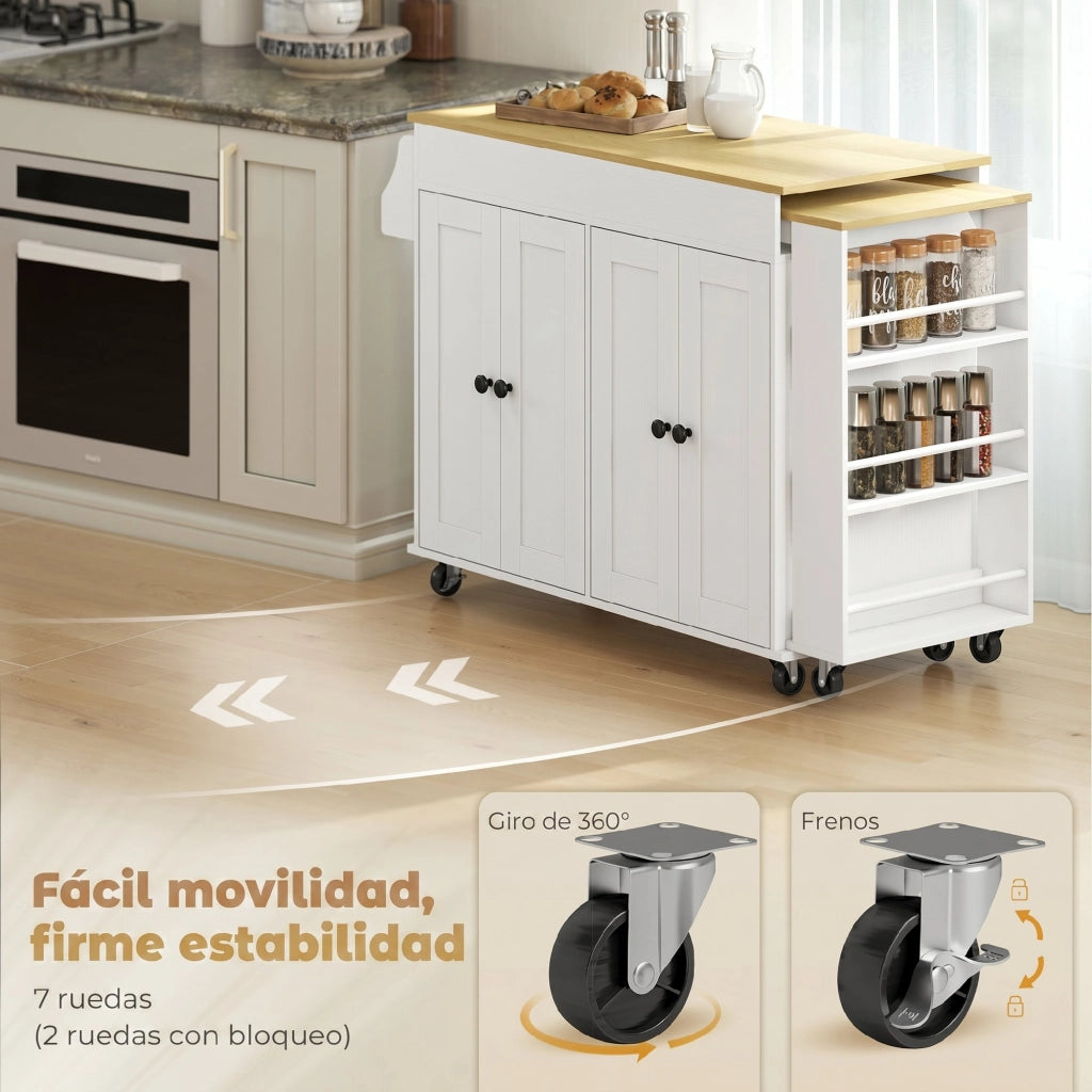Mobile da Cucina con Ruote e Piano Estensibile ¨C Zephmum ¨C Bianco 80x45x90