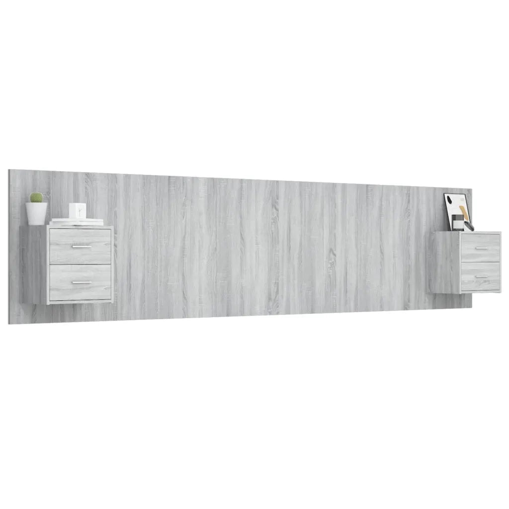 Testiera | Testata Letto con Comodini in Legno Multistrato Grigio Sonoma