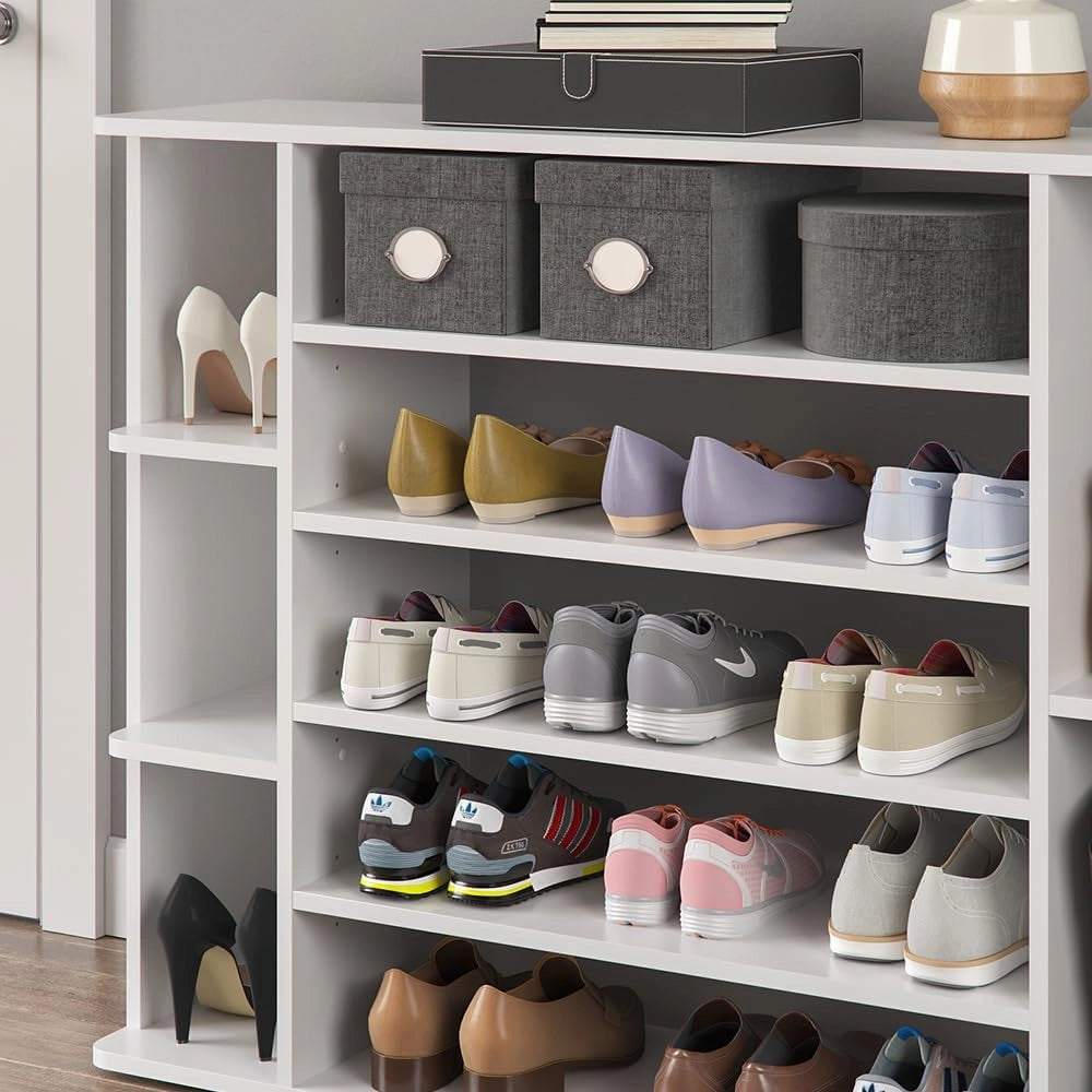 Scarpiera Levin, Bianco, 116.2 x 87.4 cm, per la conservazione delle scarpe con ripiani facilmente accessibili