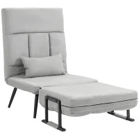 Poltrona Letto 3 in 1 con Cuscino Incluso, in Acciaio e Poliestere, 71x71x97 cm, Grigio Chiaro