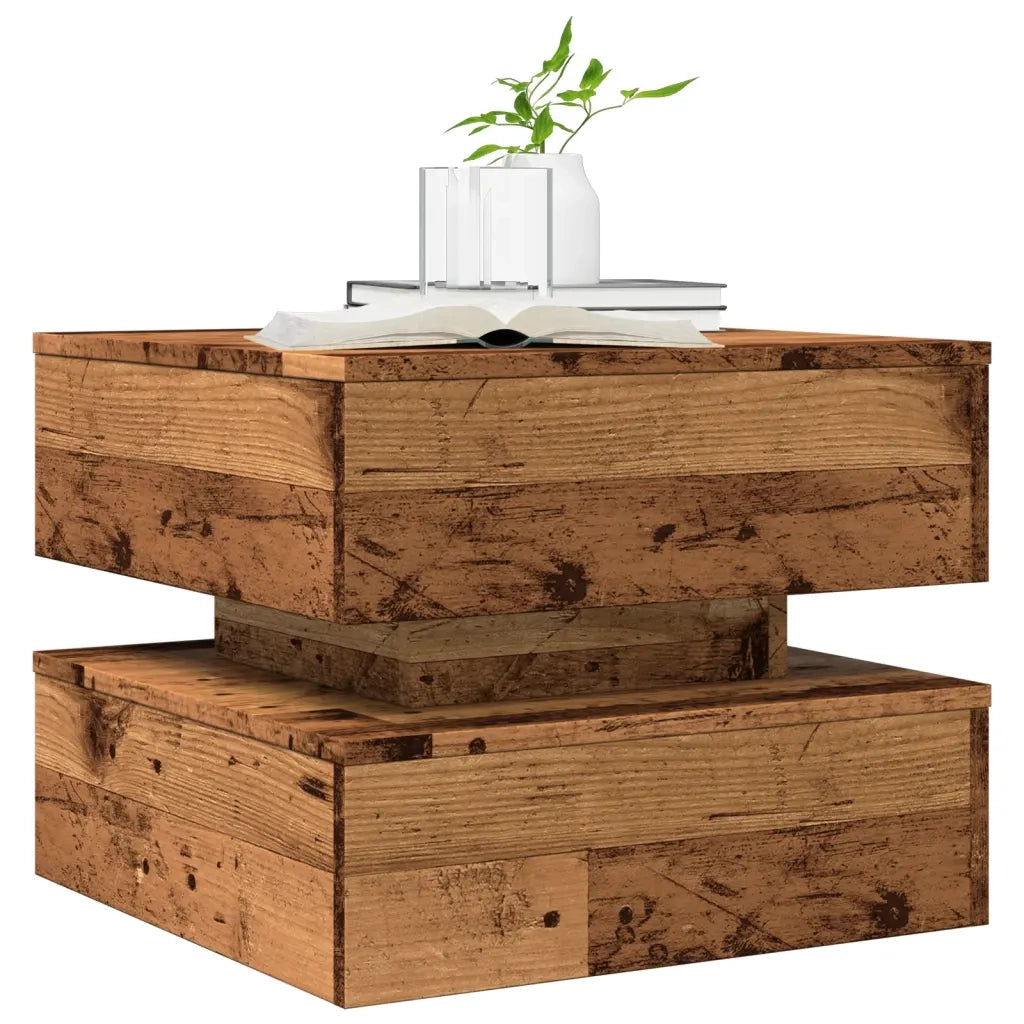 vidaXL Tavolino da Salotto con Luci LED Legno Antico 50x50x40 cm