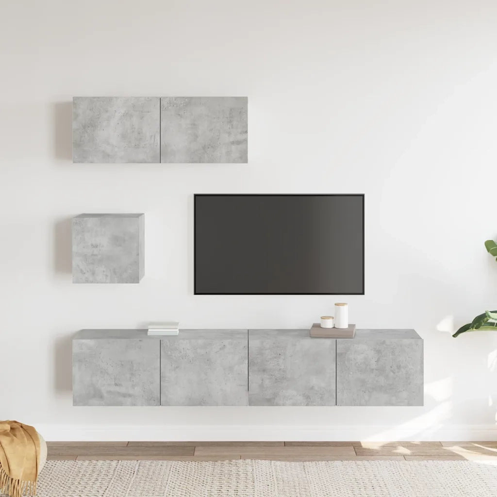 Set di Mobili Porta TV 4 pz Grigio Cemento in Legno Multistrato 3114649