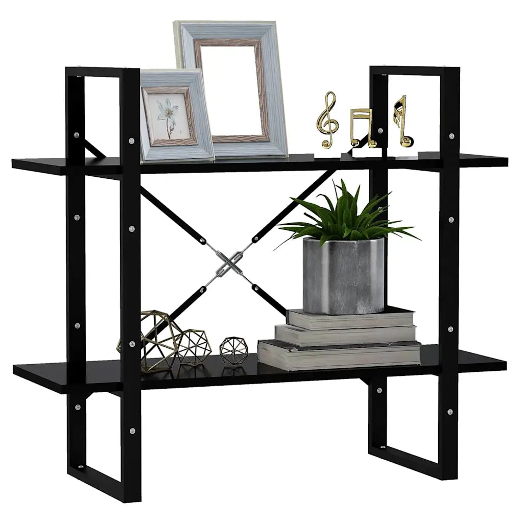 Libreria a 2 Ripiani-Scaffale per Libri-Mobile di Stoccaggio Nera 80x30x70 cm in Legno Multistrato
