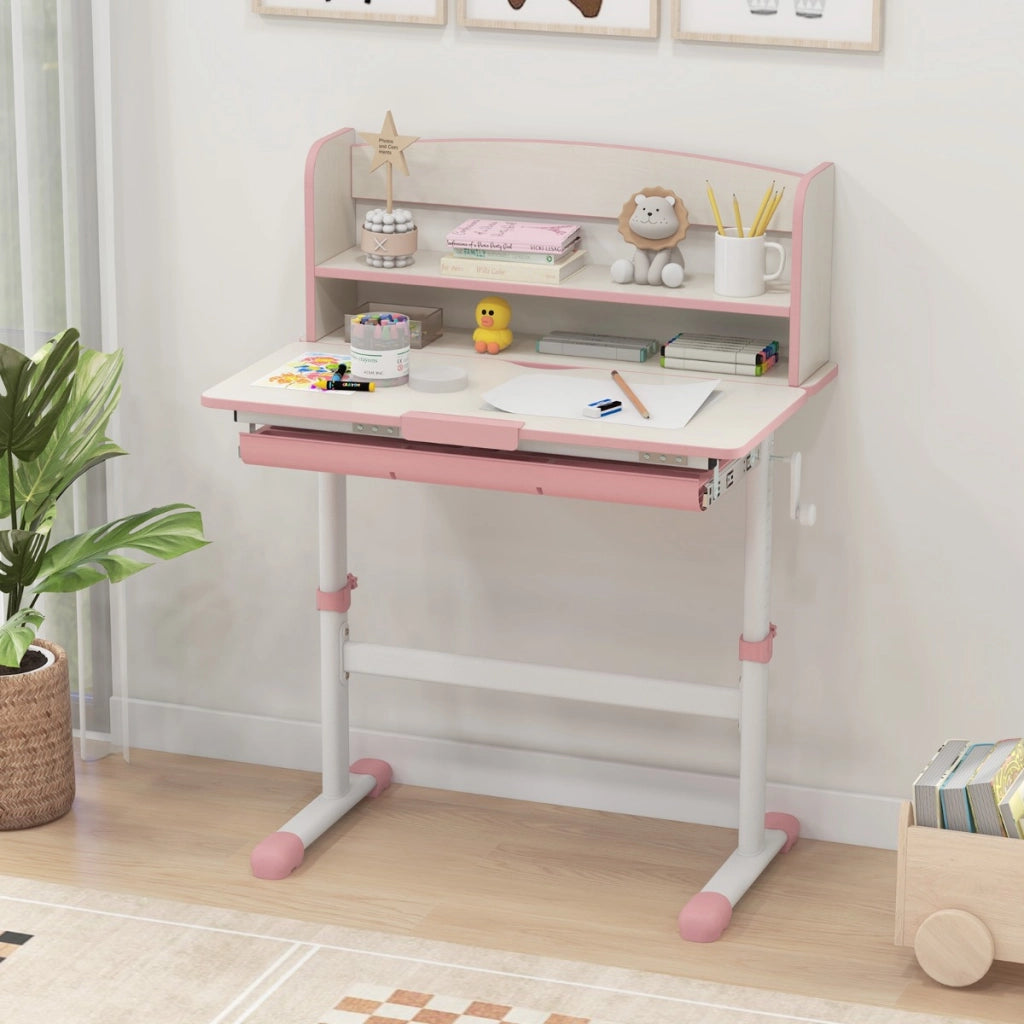 Scrivania da studio per bambini regolabile in altezza con piano inclinabile, Tavolo da scrittura per bambini Rosa