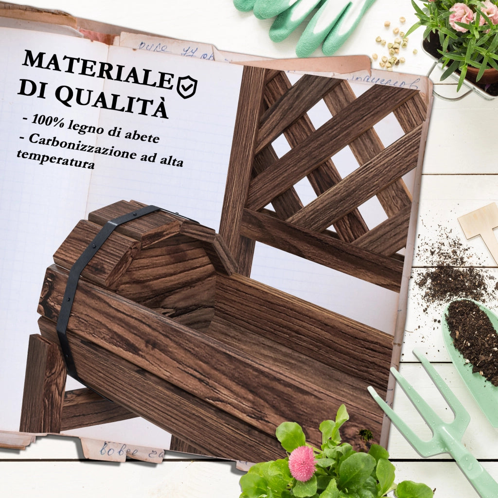 Fioriera da Esterno a 2 Livelli con Fori di Drenaggio e Griglia, in Legno di Abete, 42x49x80 cm, Marrone