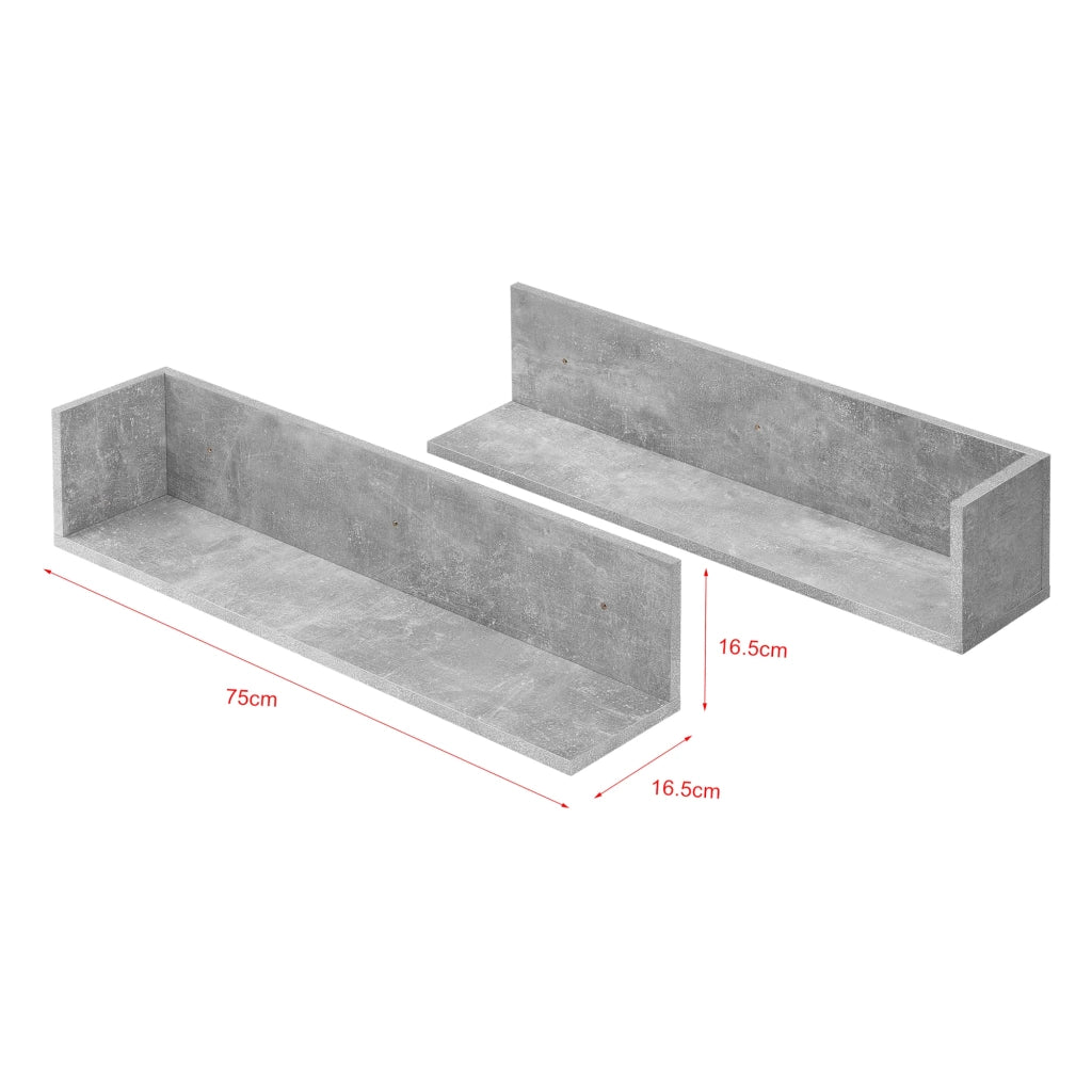 Set di 2 eleganti mensole da parete mensole di design sospese capacità di carico 8 kg pannello di particelle rivestito in melamina 75 x 17 x 17 cm grigio 03_0005757
