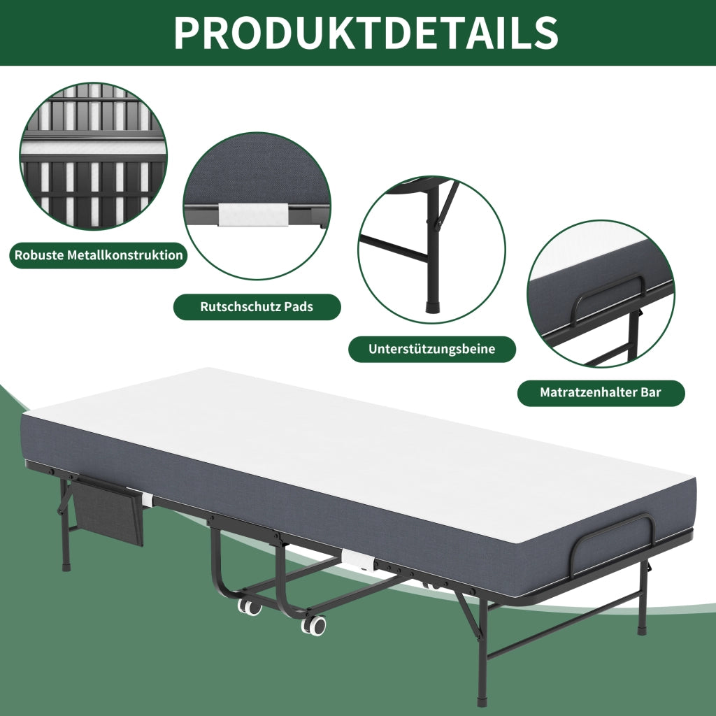 Letto pieghevole 190x78 con memory foam 95 cm ruote borsa trasporto